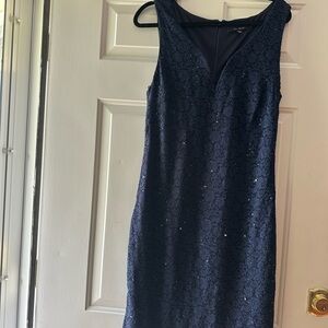Elegant Navy Blue Lace Dress